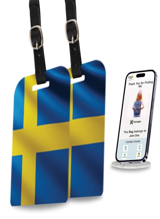 tag8 2 Pcs Sweden Flag Bag Tags with Airport Tracer Code, Luggage Tags, Suitcase Baggage Handbag Tag - Image 1