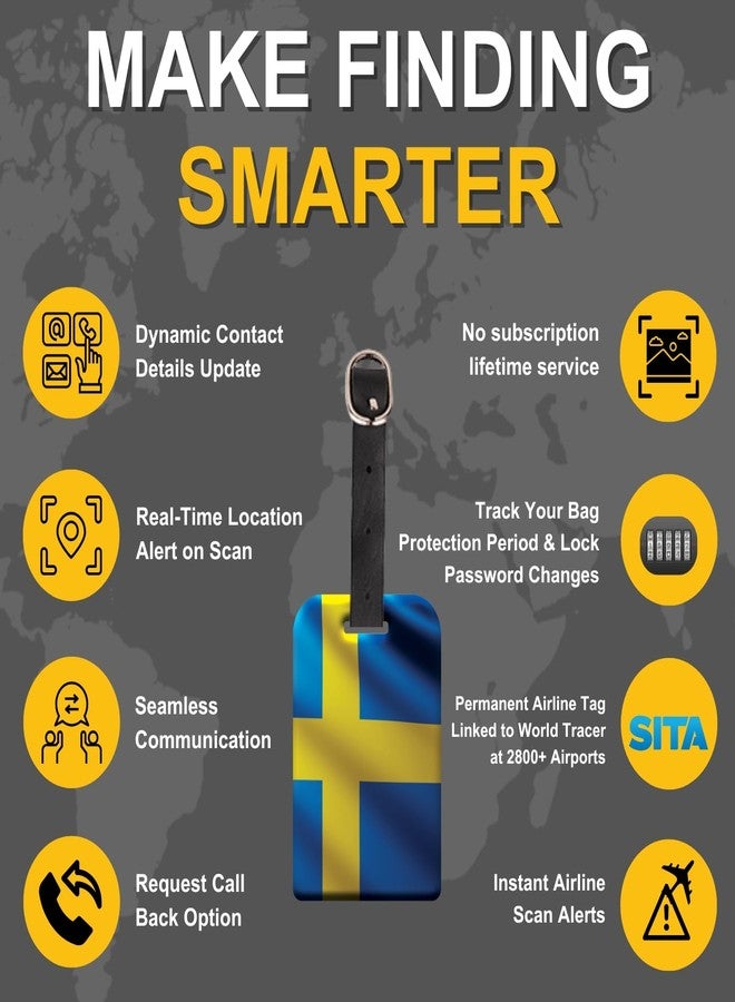 tag8 2 Pcs Sweden Flag Bag Tags with Airport Tracer Code, Luggage Tags, Suitcase Baggage Handbag Tag - Image 4