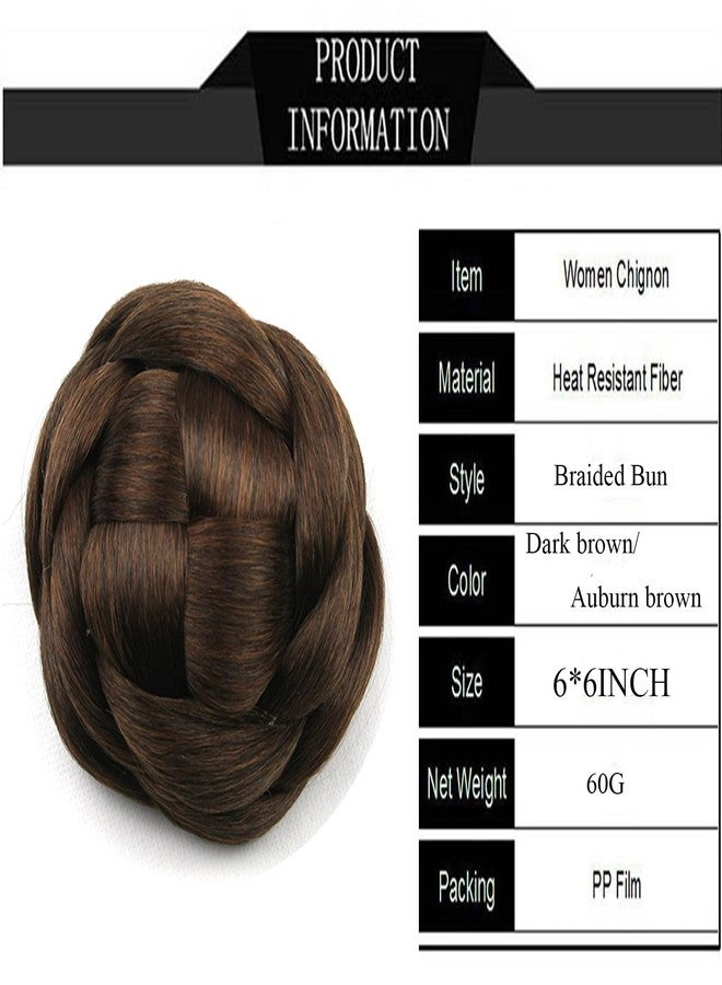 Funyn Synthetic Hair Chignon Scrunchie Natural Hair Braided Bun Donut Hairpieces Clip in Hair Bun Extensions Updo Space Bun for Women Beauty (Dark brown/Auburn brown) - Image 2