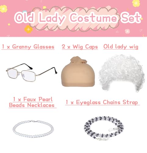 FAYBOX Mrs Clause Wig,Queen Elizabeth Costume for Women,Madea Granny Glasses,100 Days of School Costume Old Lady Costume - Image 5