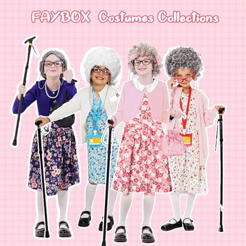 FAYBOX Mrs Clause Wig,Queen Elizabeth Costume for Women,Madea Granny Glasses,100 Days of School Costume Old Lady Costume - Image 4