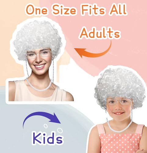 FAYBOX Mrs Clause Wig,Queen Elizabeth Costume for Women,Madea Granny Glasses,100 Days of School Costume Old Lady Costume - Image 3