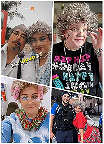 FAYBOX Mrs Clause Wig,Queen Elizabeth Costume for Women,Madea Granny Glasses,100 Days of School Costume Old Lady Costume - Image 2