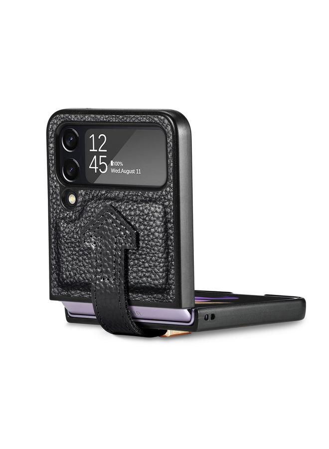 S-TOP Case For Samsung Galaxy Z Flip4 Genuine Leather Litchi Pattern Phone Case with Wrist - Image 2