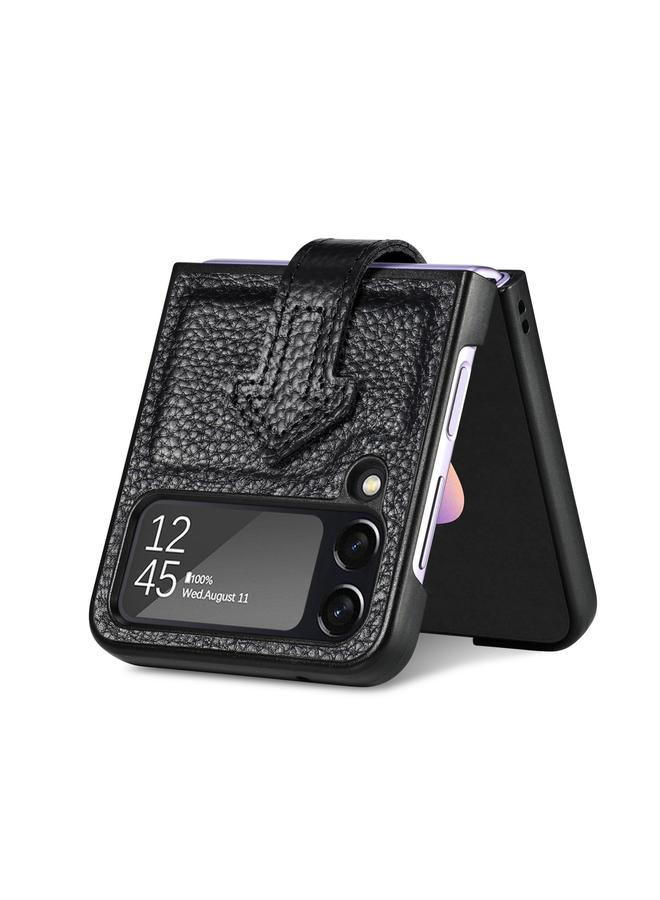 S-TOP Case For Samsung Galaxy Z Flip4 Genuine Leather Litchi Pattern Phone Case with Wrist - Image 3