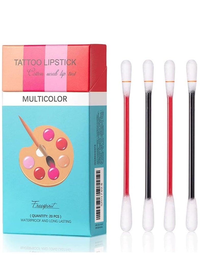 KASTWAVE 20Pcs Cotton Swab Tattoo Lipstick, Tattoo Lipstick Cotton Swab Lip Tint, Waterproof Non-Stick Tattoo Lipstick Cotton Swab Lip Tint, Long Lasting Lip Gloss Cotton Swab Matte (Multicolor) - Image 1