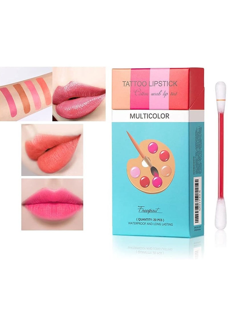 KASTWAVE 20Pcs Cotton Swab Tattoo Lipstick, Tattoo Lipstick Cotton Swab Lip Tint, Waterproof Non-Stick Tattoo Lipstick Cotton Swab Lip Tint, Long Lasting Lip Gloss Cotton Swab Matte (Multicolor) - Image 2