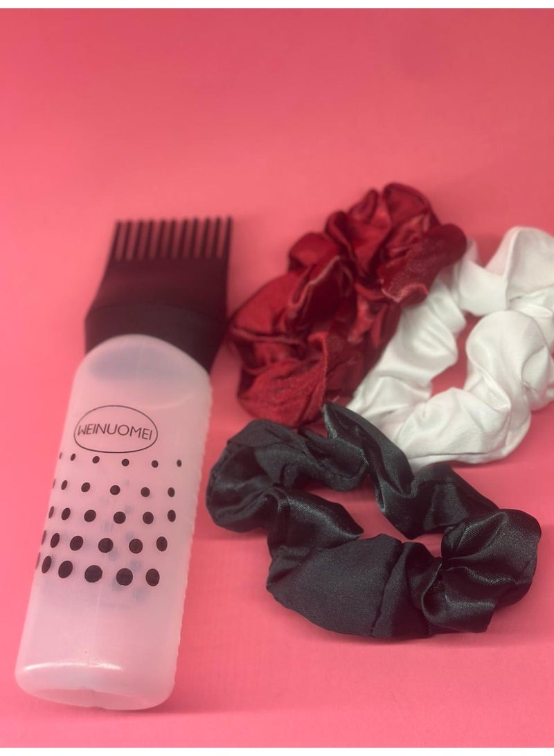 Generic hair tie set 3PCs Hair Scrunchies satin for women + Travel Bottles, 1PC Spray Bottle 30ml Fine Mist Spray Bottle  Plastic Sprayer Bottle may vary color - Image 1