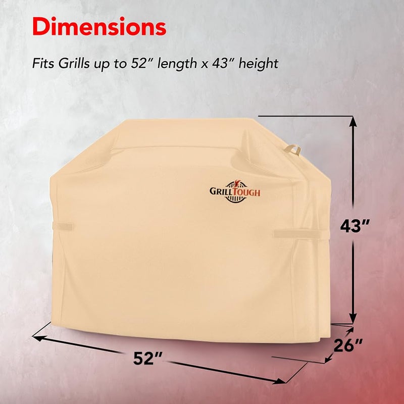 GrillTough Heavy Duty BBQ Grill Cover for Outdoor Grill, 52 Inch â€“ Waterproof, Weather Resistant, UV & Fade Resistant with Adjustable Straps â€“ Gas Grill Cover for Weber, Genesis, Charbroil, etc. Tan - Image 2