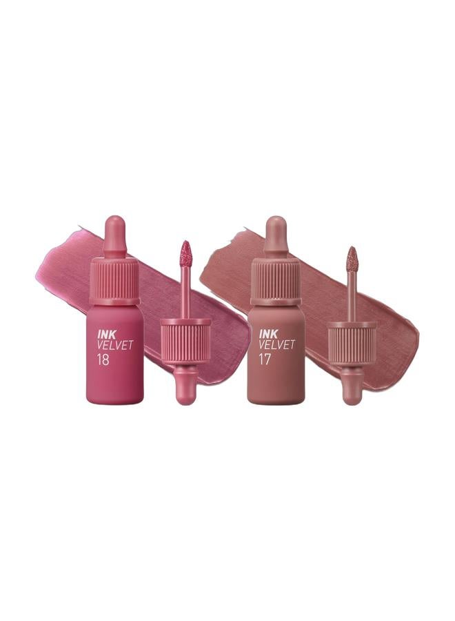 Peripera Rosy Nude Duo | Ink Velvet Lip Tint Bundle (17 Rosy Nude + 18 Star Plum Pink) - Image 1