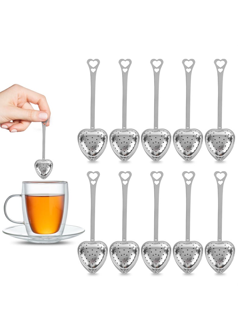 Excefore Tea Strainers for Loose Tea Spoon, 10Pcs Heart Tea Steeper Tea Filter Fine Mesh Strainer Stainless Steel Tea Diffuser Tea Infuser Spoon, Loose Tea Steeper Tea Infuser for Loose Leaf Tea Strainer - Image 1