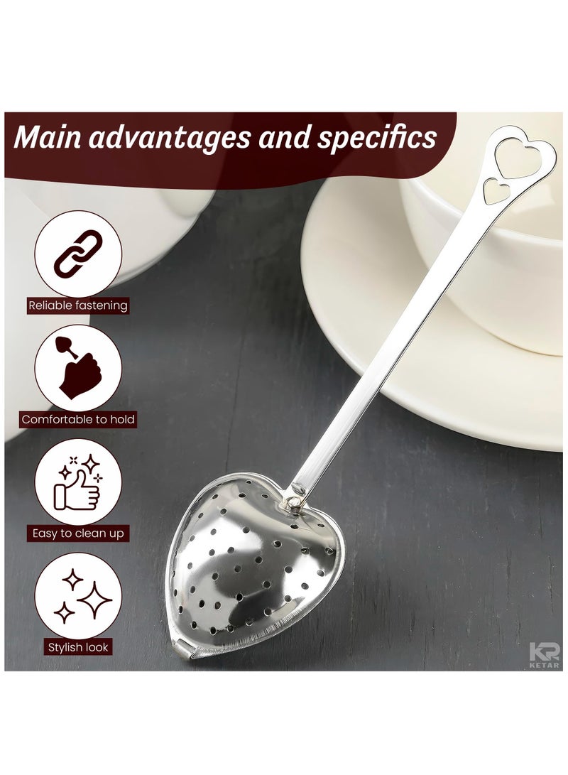 Excefore Tea Strainers for Loose Tea Spoon, 10Pcs Heart Tea Steeper Tea Filter Fine Mesh Strainer Stainless Steel Tea Diffuser Tea Infuser Spoon, Loose Tea Steeper Tea Infuser for Loose Leaf Tea Strainer - Image 4