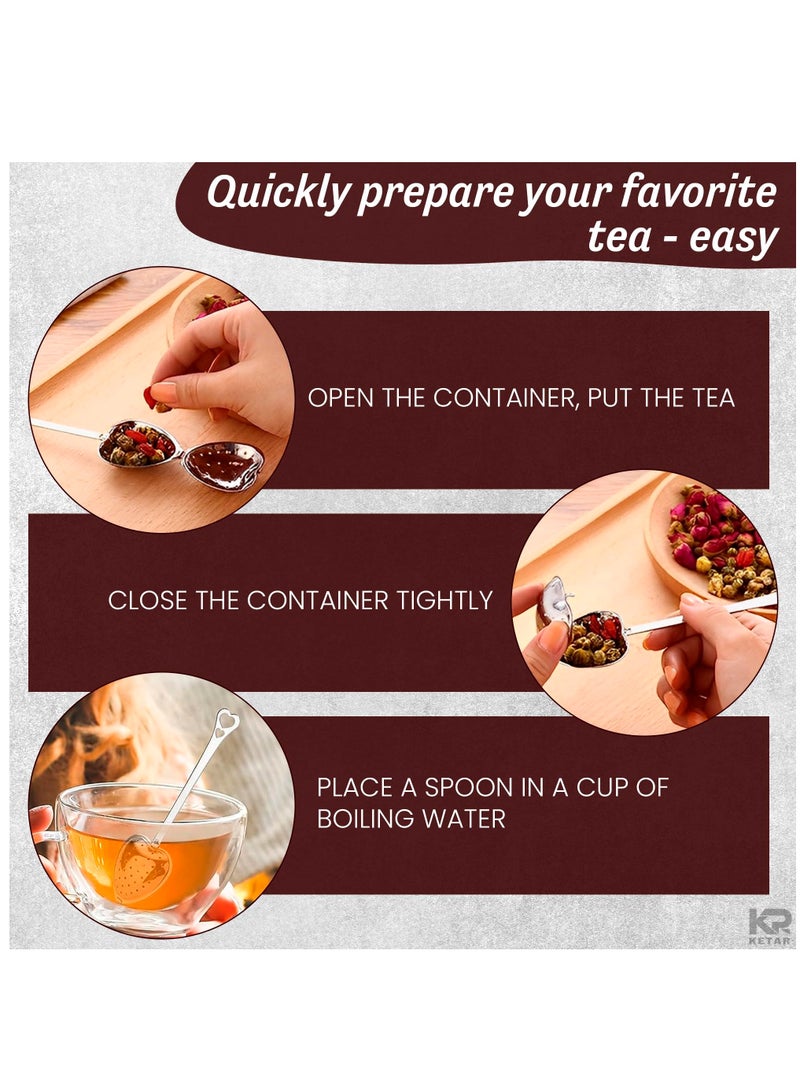 Excefore Tea Strainers for Loose Tea Spoon, 10Pcs Heart Tea Steeper Tea Filter Fine Mesh Strainer Stainless Steel Tea Diffuser Tea Infuser Spoon, Loose Tea Steeper Tea Infuser for Loose Leaf Tea Strainer - Image 5