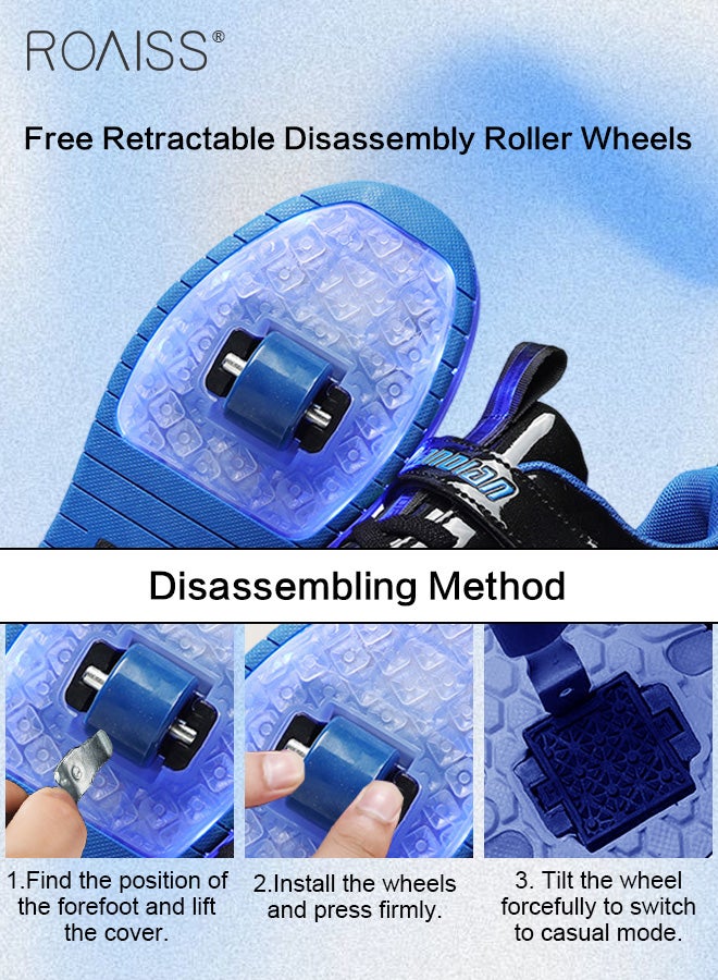 roaiss Kids Unisex Double Wheel Roller Skates Shoes with LED Light Rechargeable Velcro Sneakers for Children Outdoors Luminous Shoes with Detachable Roll Wheels Low Top Sneaker Black - Image 5