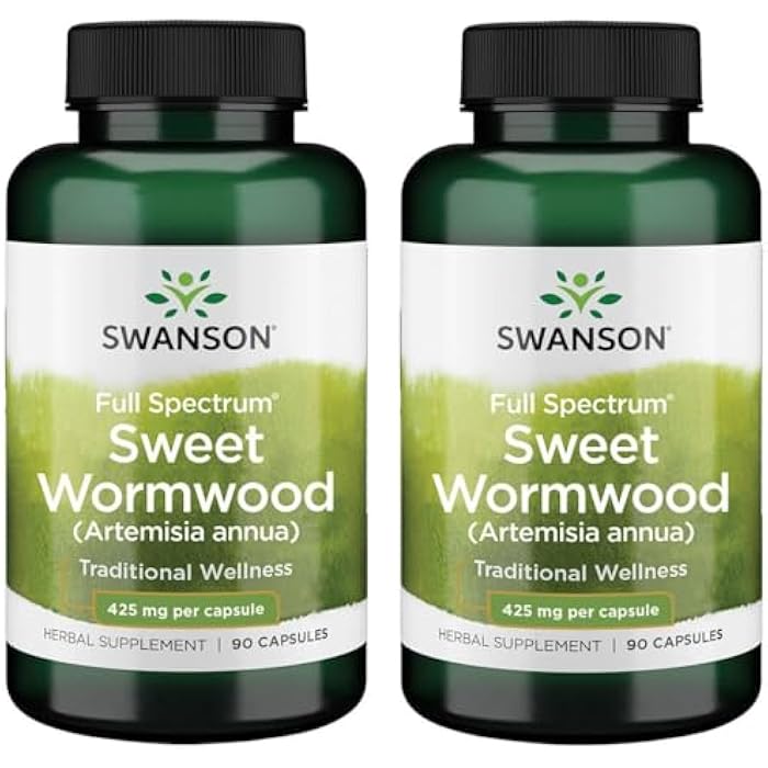 Swanson Sweet Wormwood - May Promote GI Gut Health, Microbial Balance & Digestive Health Support - Herbal Supplement with Artemisinin - (90 Capsules, 425mg Each) 2 Pack - Image 1