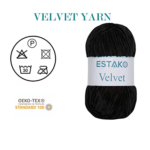 Estako Velvet Chenille Blanket amigurumi Yarn for Crocheting and Knitting Super Bulky 100 gr (132 yds) (1810 - Black) - Image 3