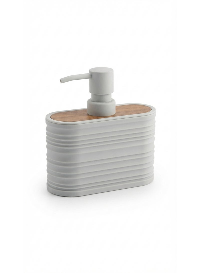 Modern Fluted Liquid Soap Dispenser - Aesthetic Countertop Lotion & Soap Pump Bottle with Wood-Effect Accent - Image 1