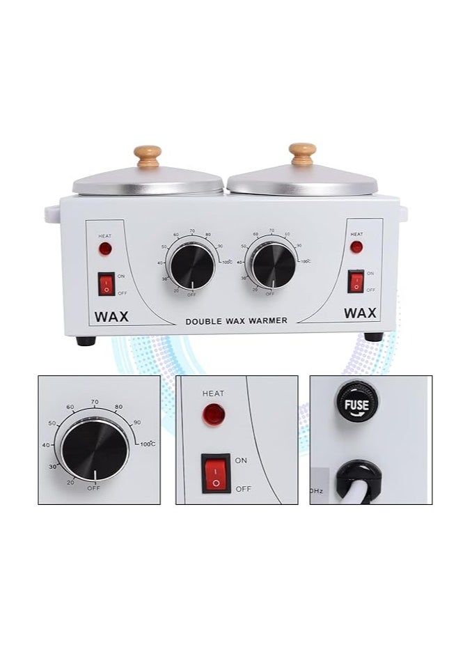Generic - Upgraded Double Wax Warmer Professional Machine Pot Hot Heater Salon Heater Warmer Hair Removal Wax Pot Machine 20-100℃ Heater Warmer Hair Removal with Wooden Wax Sticks - Image 1