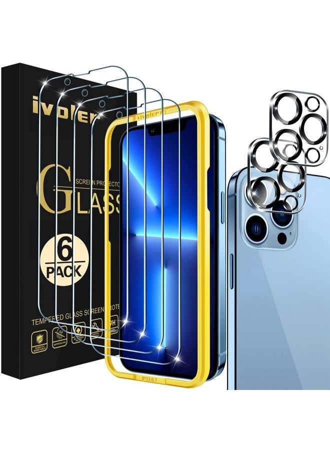 ivoler[4+2Pack]Screen Protector Compatible With iPhone 13 Pro Max 6.7‘'[4 Pack]with [2 Pack] Camera Lens Protector, HD Tempered Glass Film With Align Frame, 9H Hardness, Bubble Free,Scratch Resistant - Image 1