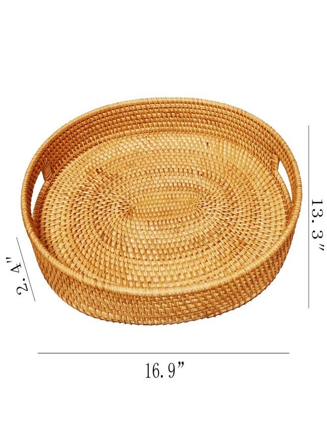 i-lan Oval Rattan X-Large Breakfast Severing Tray-17 Wicker Woven Food Storage Platters for Fruit,Bread, Drinks,Snacks|Coffee Table Serving Basket Ottoman Tray with Handles and 2.4" Wall(XXL-43cm) - Image 2