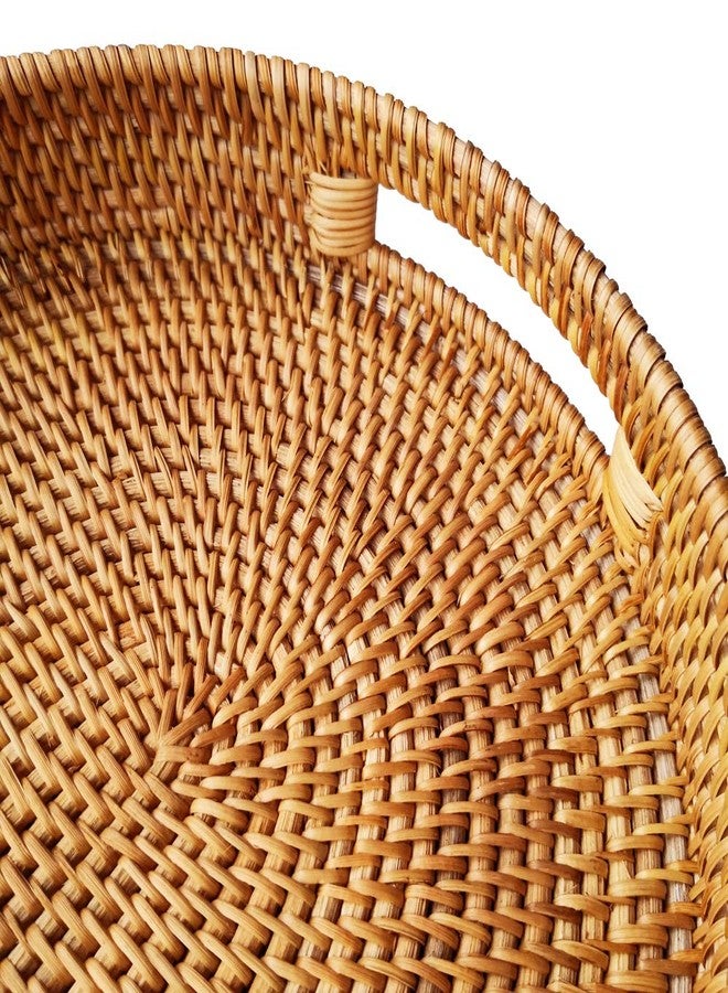 i-lan Oval Rattan X-Large Breakfast Severing Tray-17 Wicker Woven Food Storage Platters for Fruit,Bread, Drinks,Snacks|Coffee Table Serving Basket Ottoman Tray with Handles and 2.4" Wall(XXL-43cm) - Image 4