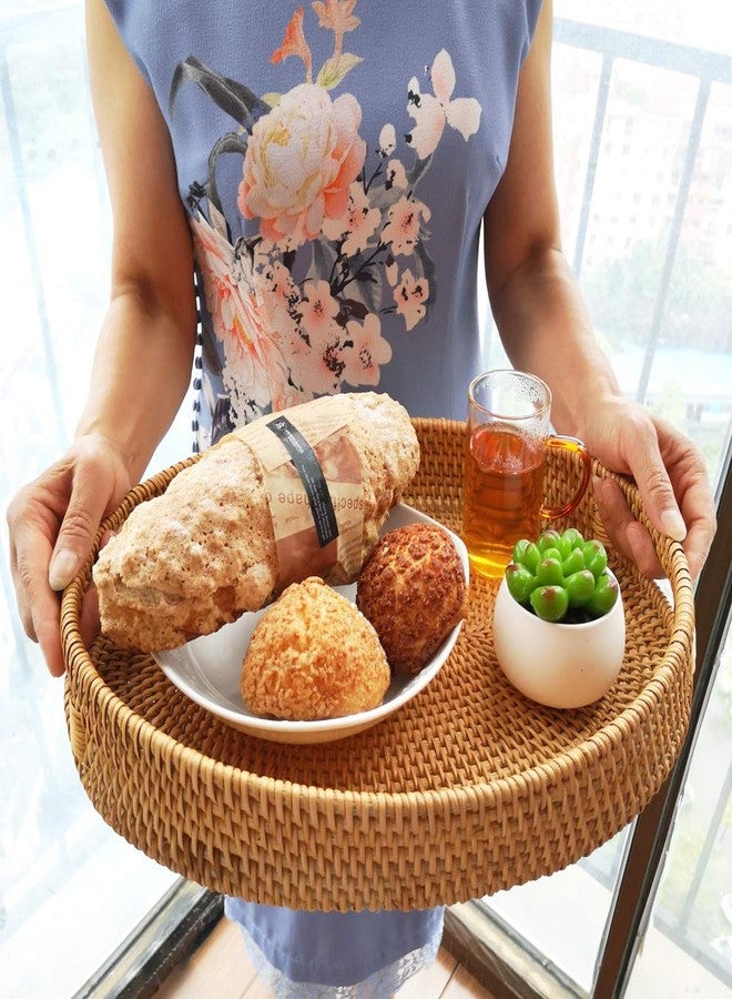 i-lan Oval Rattan X-Large Breakfast Severing Tray-17 Wicker Woven Food Storage Platters for Fruit,Bread, Drinks,Snacks|Coffee Table Serving Basket Ottoman Tray with Handles and 2.4" Wall(XXL-43cm) - Image 3
