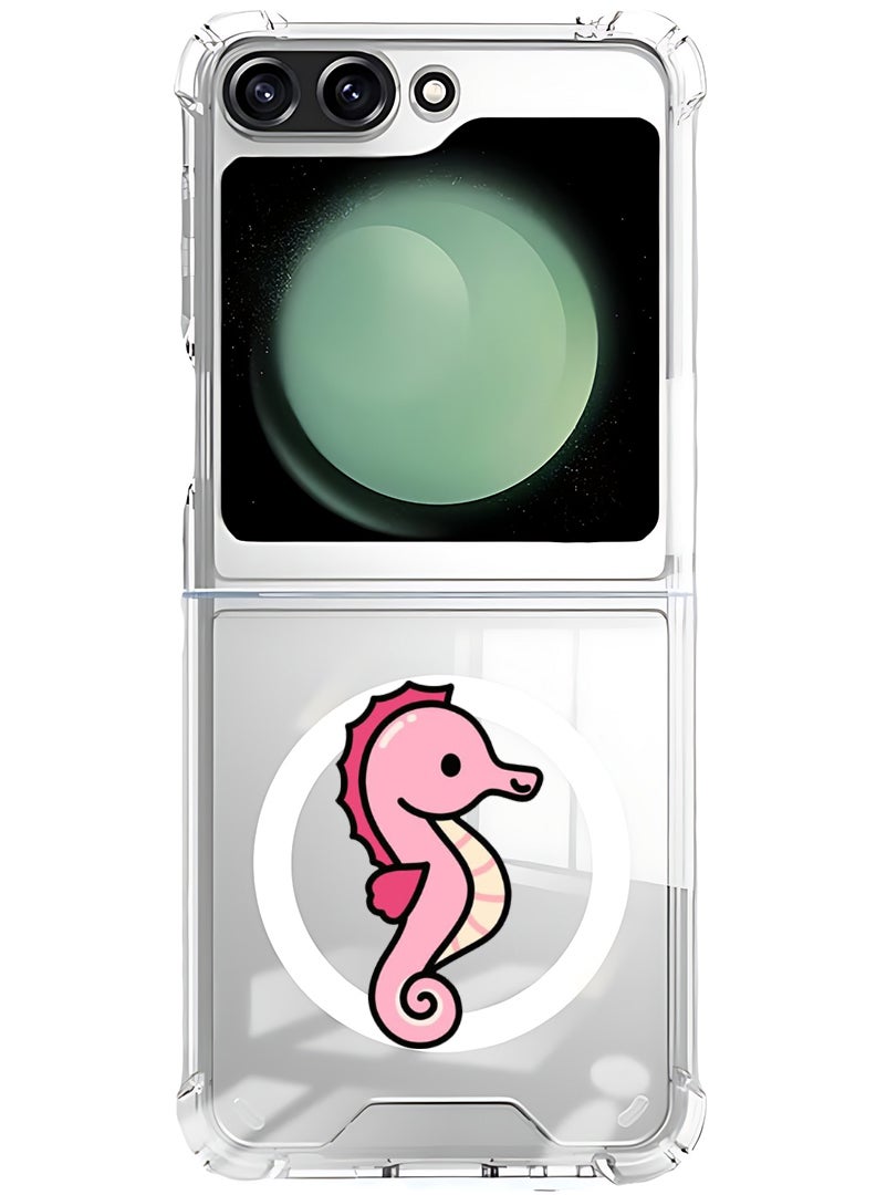 Theodor Magnetic Case for Samsung Galaxy Z Flip 6 Compatible with MagSafe Wireless Charging, Shockproof Phone Bumper Cover Seahorse - Image 1