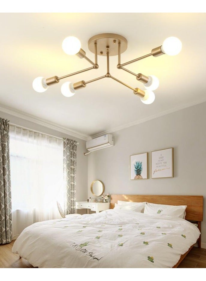 6 رؤوس ثريا حديثة لغرفة النوم إضاءة سقف LED لغرفة المعيشة، ذهبي، بدون لمبات - Image 1