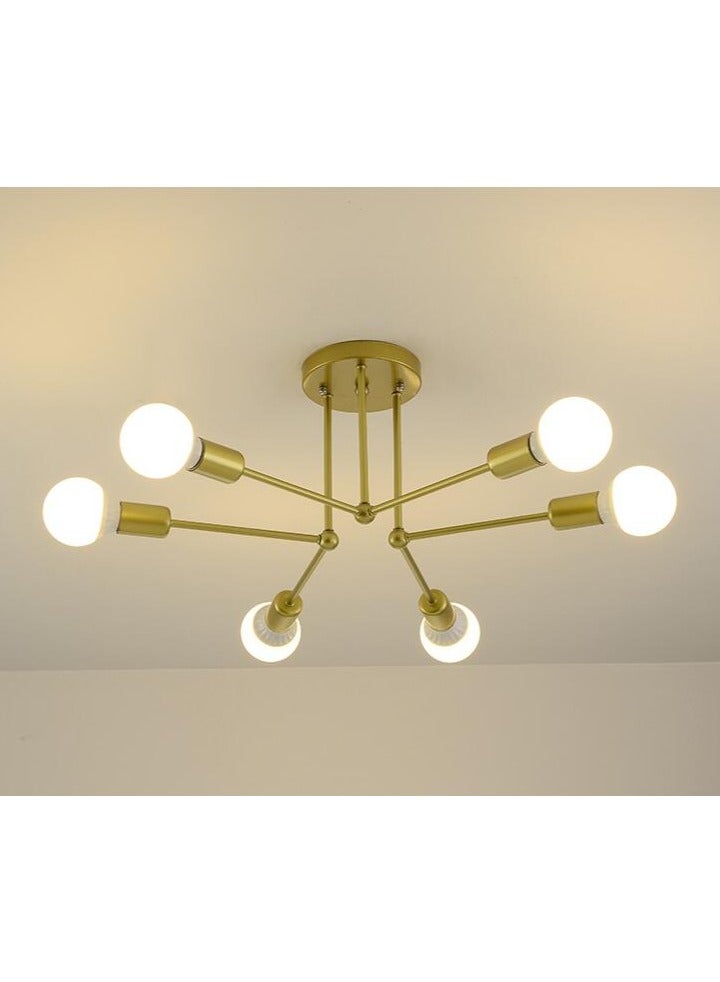 6 رؤوس ثريا حديثة لغرفة النوم إضاءة سقف LED لغرفة المعيشة، ذهبي، بدون لمبات - Image 2