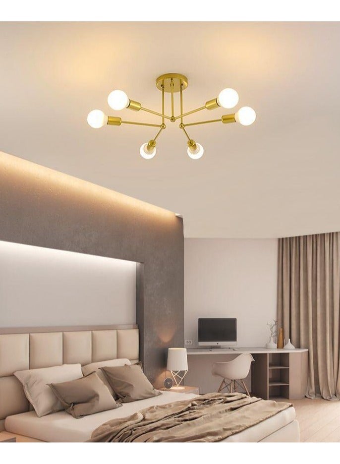 6 رؤوس ثريا حديثة لغرفة النوم إضاءة سقف LED لغرفة المعيشة، ذهبي، بدون لمبات - Image 3