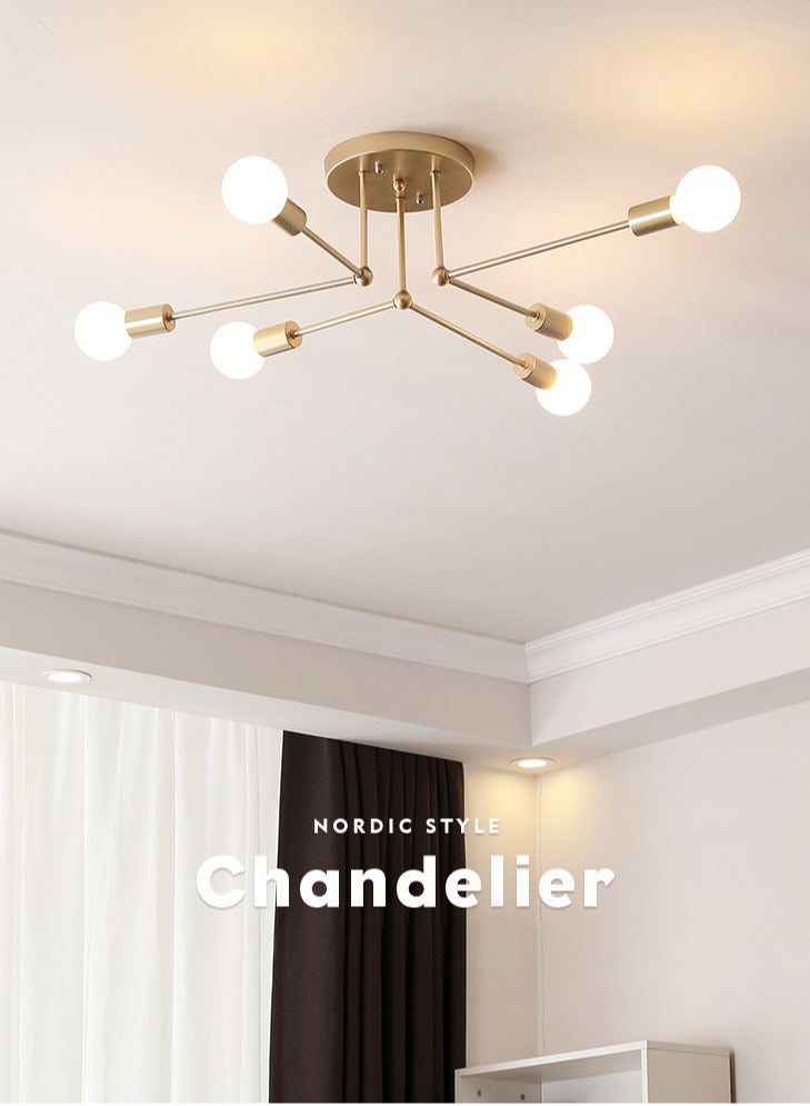 6 رؤوس ثريا حديثة لغرفة النوم إضاءة سقف LED لغرفة المعيشة، ذهبي، بدون لمبات - Image 5