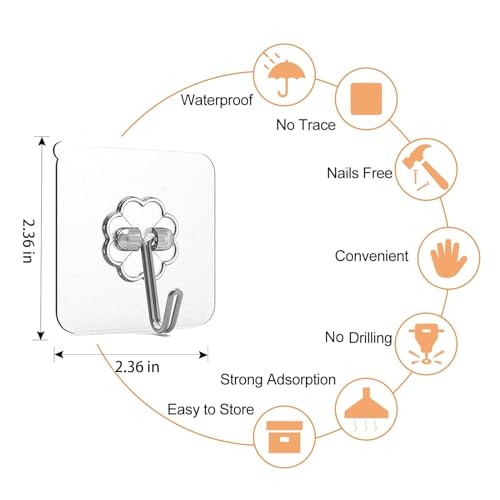 HASTHIP Plastic, Metal ® 5 Pack Adhesive Hooks for Hanging Wall Hooks Removable Sticky Hooks for Bathroom, Kitchen Waterproof Ultra Adhesive Wall Hooks (Clear) - Image 3