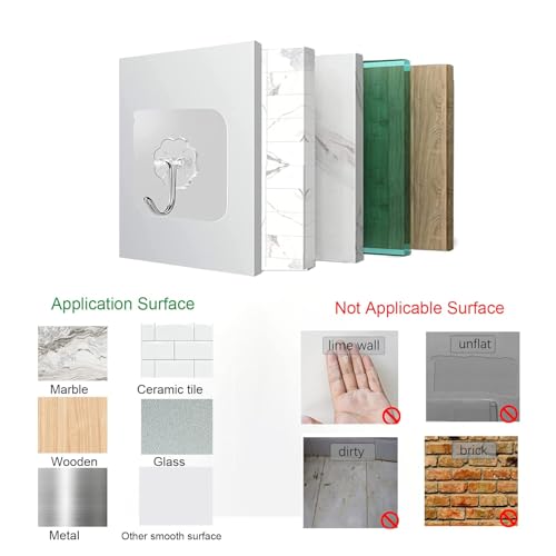 HASTHIP Plastic, Metal ® 5 Pack Adhesive Hooks for Hanging Wall Hooks Removable Sticky Hooks for Bathroom, Kitchen Waterproof Ultra Adhesive Wall Hooks (Clear) - Image 4