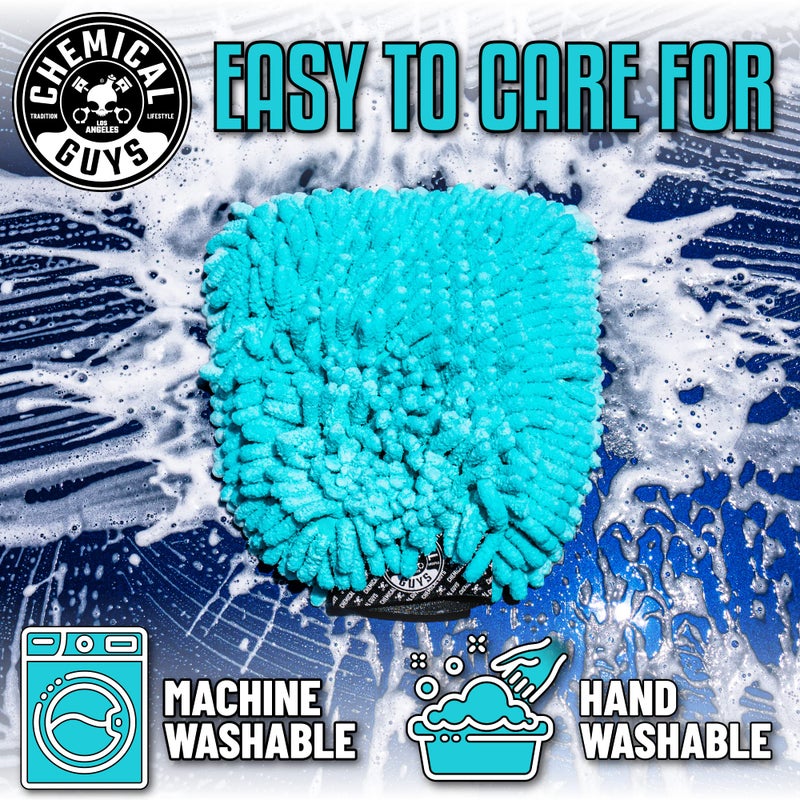 Chemical Guys MIC513 Big Noodle Chenille Microfiber Scratch Free Supersized Car Wash Mitt for Cars, Trucks, SUVs, RVs & More, Turquoise (11" x 12") - Image 2
