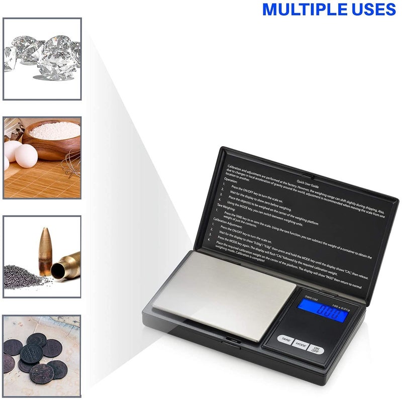 WeighTAJ Digital Pocket Scale200g by 001g Small Letter Gram Scale Jewelry Scale Food Scale Medicine Scale Kitchen Scale Black Battery Included - Image 2