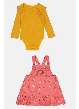 Toddlers Girl 2 Piece Printed Dress And Long Sleeves Top Set, Pink