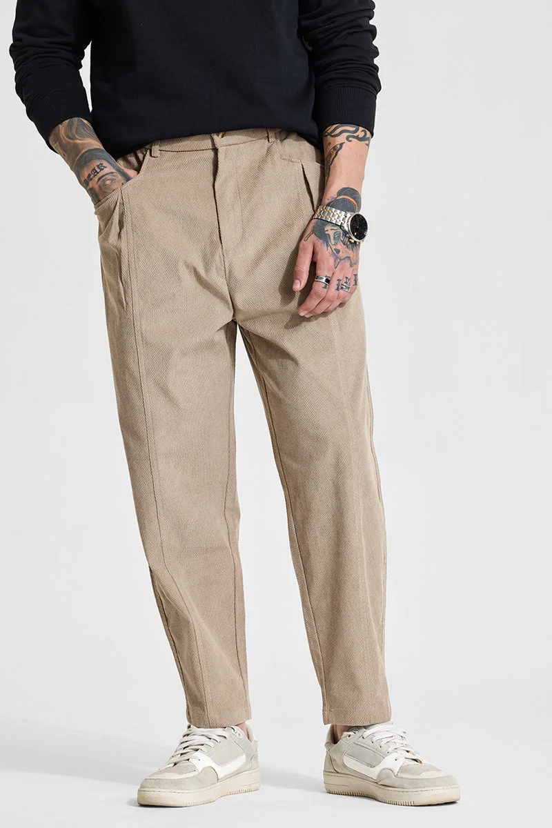SNITCH Beige Solid Relaxed Casual Trousers