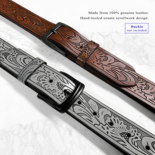 Belts.com BS220 Western Floral Engraved Embossed Tooled Genuine Leather Belt Strap w/Snaps 1 1/2" Wide (Brown, 36) - Image 5