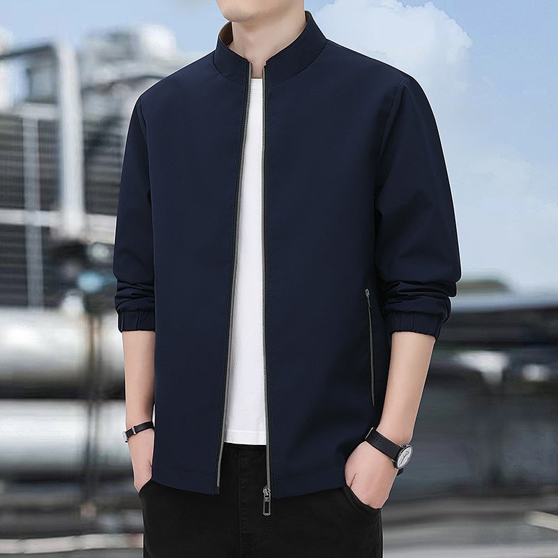 Spring Autumn Mens Jacket Fashionable Stand Collar Casual Thin Style Versatile Youth Polyester Fiber Zipper Closure Long Sleeve 5 khaki  - Image 2