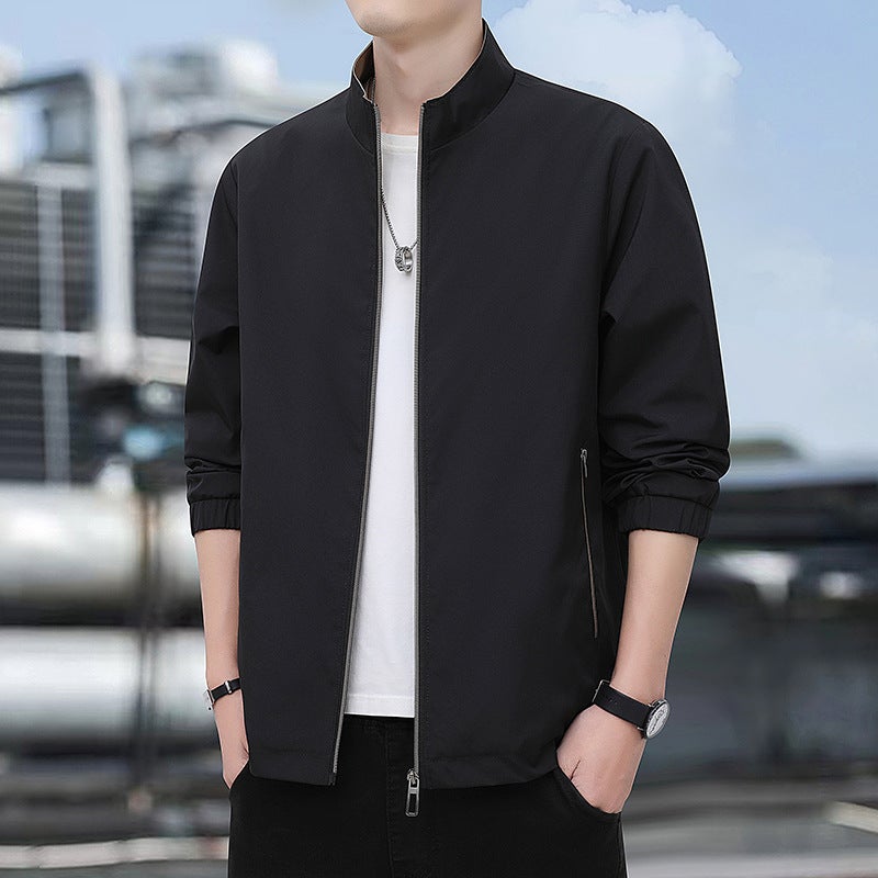 Spring Autumn Mens Jacket Fashionable Stand Collar Casual Thin Style Versatile Youth Polyester Fiber Zipper Closure Long Sleeve 5 khaki  - Image 3