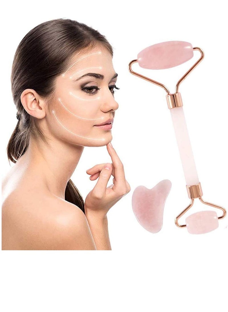 Generic - Jade Roller Eyes Facial Massage Kits Natural Rose Skin Roller Face Gua Sha Tools Anti Aging Roller for Face, Eyeball Neck Body Massage Jade Stone Face Neck Skincare Massage Tool Eye Treatments - Image 1
