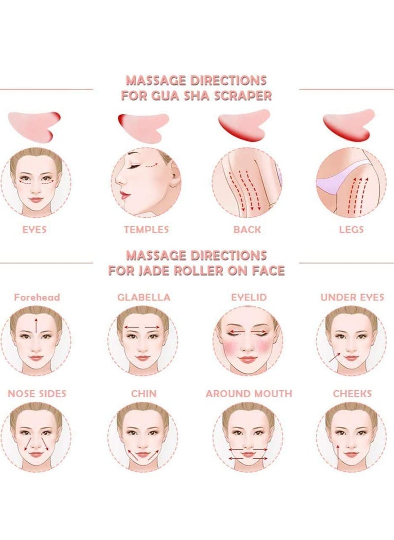 Generic - Jade Roller Eyes Facial Massage Kits Natural Rose Skin Roller Face Gua Sha Tools Anti Aging Roller for Face, Eyeball Neck Body Massage Jade Stone Face Neck Skincare Massage Tool Eye Treatments - Image 1