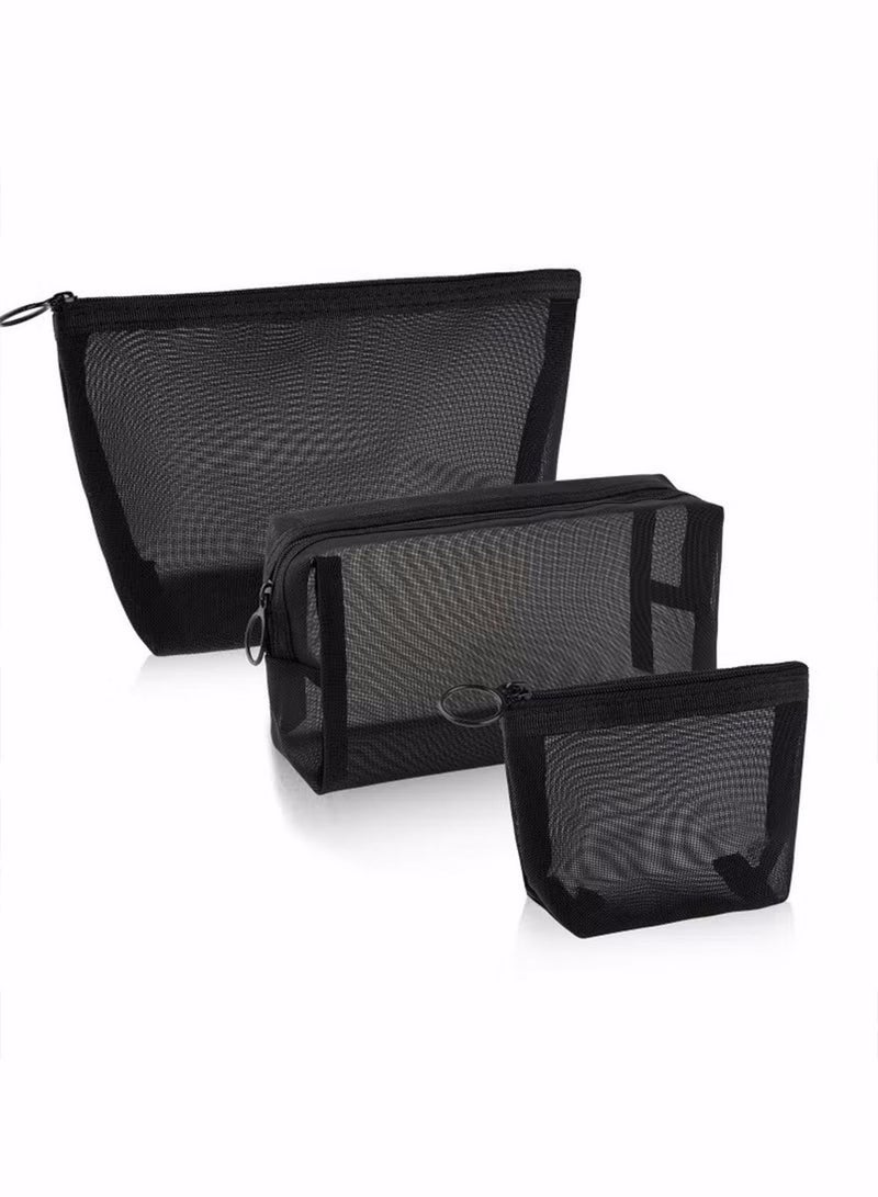 3 Pieces Cosmetic Bag Makeup Bags Mesh Zipper Pouch for Office or Travel Accessories Organizers for Small Items Makeup Lipstick,Toiletries,Pencil Case - Image 1