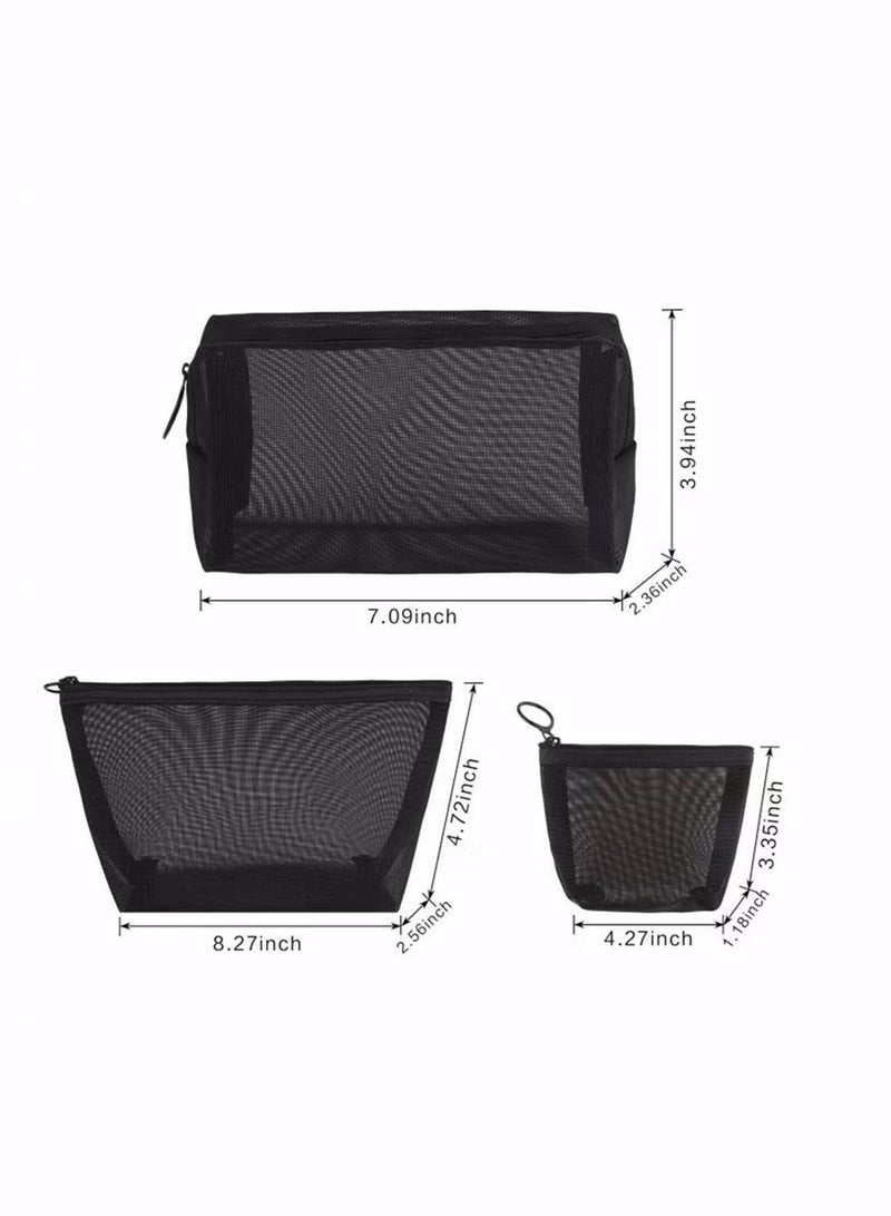 3 Pieces Cosmetic Bag Makeup Bags Mesh Zipper Pouch for Office or Travel Accessories Organizers for Small Items Makeup Lipstick,Toiletries,Pencil Case - Image 5