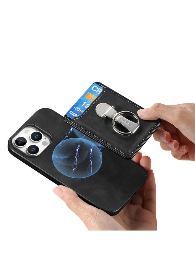 S-TOP Case For iPhone 13 Pro Max Retro Folding Ring Holder Card Bag MagSafe Phone Case - Image 4