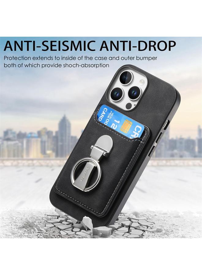 S-TOP Case For iPhone 13 Pro Max Retro Folding Ring Holder Card Bag MagSafe Phone Case - Image 5