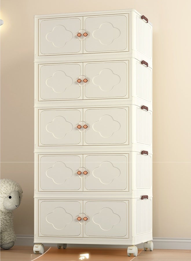 Vividorad 5-Tiers Slim Bathroom Storage Cabinet, Plastic Storage Cabinet with Wheels, Folding Storage Bins with Doors, 5 Tier Stackable Organizer, Plastic Waterproof Bathroom Organizer for Small Spaces, Stackable Cabinet Storage Containers,Kitchen, Laundry, Living Room,Dust-Proof and Moisture-Proof,Clothing,Shoes, Hats and Bags Storage Cabinet, Cosmetic Storage Box,Coffee, Milk, Drinks, Snacks Storage boxStrong Load-Bearing  - Image 1