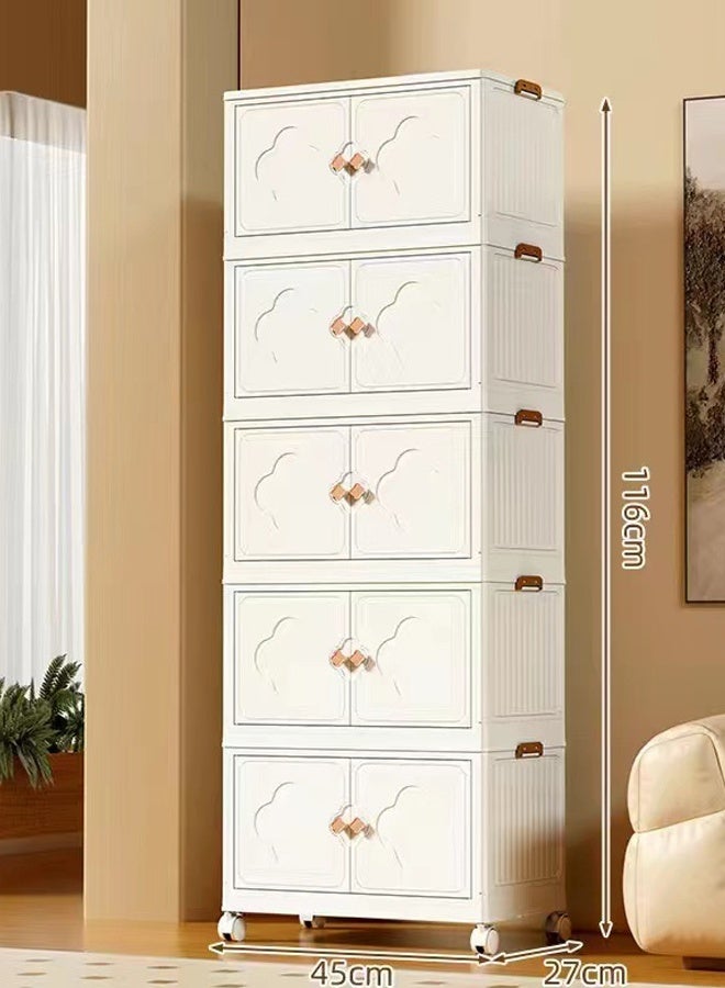 Vividorad 5-Tiers Slim Bathroom Storage Cabinet, Plastic Storage Cabinet with Wheels, Folding Storage Bins with Doors, 5 Tier Stackable Organizer, Plastic Waterproof Bathroom Organizer for Small Spaces, Stackable Cabinet Storage Containers,Kitchen, Laundry, Living Room,Dust-Proof and Moisture-Proof,Clothing,Shoes, Hats and Bags Storage Cabinet, Cosmetic Storage Box,Coffee, Milk, Drinks, Snacks Storage boxStrong Load-Bearing  - Image 2