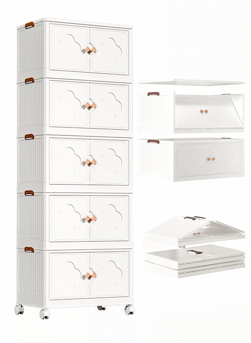 Vividorad 5-Tiers Slim Bathroom Storage Cabinet, Plastic Storage Cabinet with Wheels, Folding Storage Bins with Doors, 5 Tier Stackable Organizer, Plastic Waterproof Bathroom Organizer for Small Spaces, Stackable Cabinet Storage Containers,Kitchen, Laundry, Living Room,Dust-Proof and Moisture-Proof,Clothing,Shoes, Hats and Bags Storage Cabinet, Cosmetic Storage Box,Coffee, Milk, Drinks, Snacks Storage boxStrong Load-Bearing - Image 1