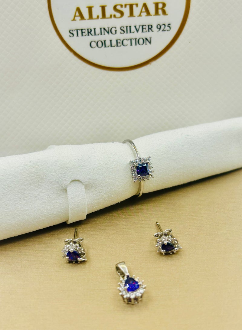 Sterling Silver Jewelry Set – Earrings, Locket, and Ring with Sparkling Zircon Stones | Elegant Set for Women - Image 1